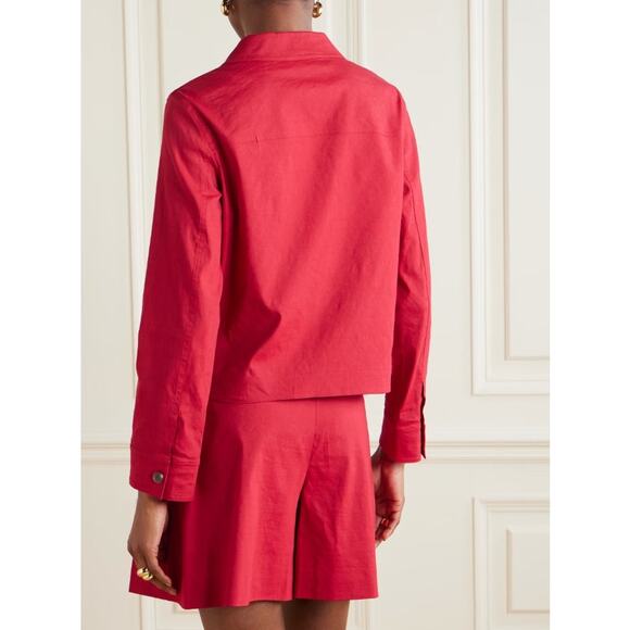 THEORY Women's Casual Linen Blend Long Sleeve Red Jacket - Picture 9 of 15